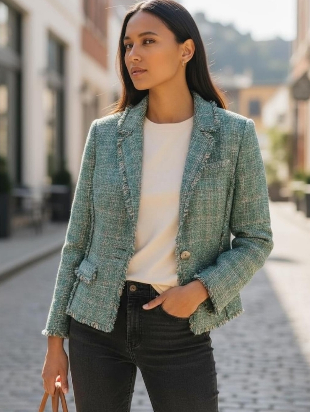 Michael Michael Kors Women’s Green Tweed Fringed Pocket Jacket SIZE 6 NWT
